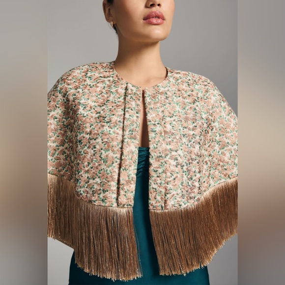 ✨ Anthropologie Metallic Fringe Cape - Picture 2 of 5